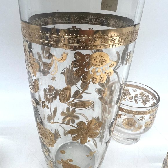 Mid Century Modern Culver Chantilly 22K Gold Shaker and Six Footed Rocks Glasses - Picture 2 of 8